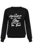 Black Casual Street Print Patchwork Letter O Neck Tops