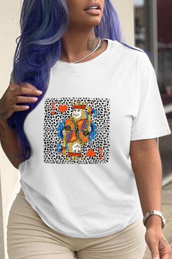 White Fashion Street Print Patchwork Letter O Neck T-Shirts