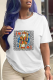 White Fashion Street Print Patchwork Letter O Neck T-Shirts