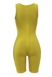 Yellow Sexy Casual Solid Hollowed Out U Neck Skinny Romper