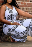White Casual Print Bandage Spaghetti Strap Loose Jumpsuits
