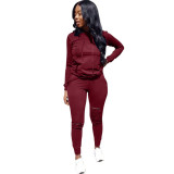 Wine Red Drawstring Mid Solid pencil Two-piece suit
