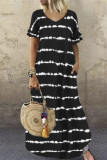 Black Casual Print Split Joint V Neck Short Sleeve Dress Plus Size Dresses