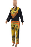 Yellow Work Daily Print O Neck Long Sleeve Two Pieces