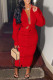 Red Fashion Casual Solid Bandage Turndown Collar Long Sleeve Two Pieces