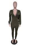 Army Green Sexy Solid V Neck Plus Size