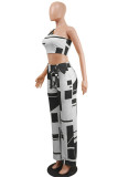 Black Fashion Casual Print With Bow Oblique Collar Sleeveless Two Pieces