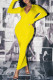 Yellow Sexy Solid O Neck Wrapped Skirt Dresses