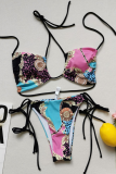 Colour Sexy Print Bandage Patchwork Swimwears