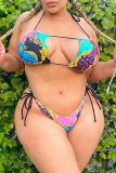 Colour Sexy Print Bandage Patchwork Swimwears