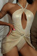 Gold Sexy Solid Patchwork Backless Fold Asymmetrical Swimwears