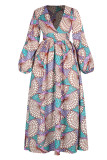 Rose Red Fashion Sweet Print Patchwork V Neck A Line Dresses
