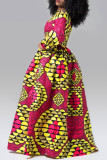 Rose Red Fashion Sweet Print Patchwork V Neck A Line Dresses