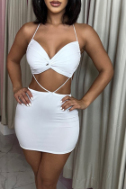 White Sexy Solid Split Joint Halter Pencil Skirt Dresses