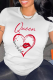 White Fashion Casual Lips Printed Patchwork Letter O Neck T-Shirts