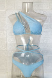Blue Sexy Solid Patchwork Frenulum Swimwears