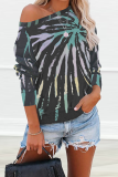 Red Casual Print Patchwork One Shoulder Tops