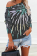 Green Casual Print Patchwork One Shoulder Tops
