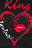 Black Fashion Casual Lips Printed Patchwork Letter O Neck T-Shirts