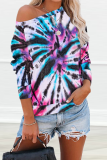 Red Casual Print Patchwork One Shoulder Tops