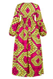 Rose Red Fashion Sweet Print Patchwork V Neck A Line Dresses