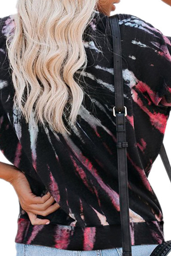 Red Casual Print Patchwork One Shoulder Tops