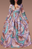 Rose Red Fashion Sweet Print Patchwork V Neck A Line Dresses