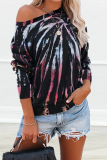 Red Casual Print Patchwork One Shoulder Tops