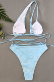 Blue Sexy Solid Patchwork Frenulum Swimwears
