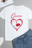 White Fashion Casual Lips Printed Patchwork Letter O Neck T-Shirts