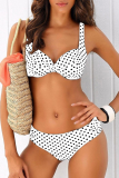White Casual Dot Patchwork Swimwears