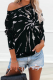 Black Casual Print Patchwork One Shoulder Tops