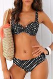 White Casual Dot Patchwork Swimwears