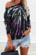 Purple Casual Print Patchwork One Shoulder Tops