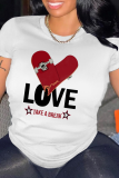 White Fashion Daily Print Patchwork Letter O Neck T-Shirts