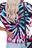 Red Casual Print Patchwork One Shoulder Tops