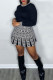 Black Casual Print Patchwork O Neck Long Sleeve Two Pieces