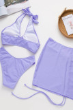 Purple Sexy Solid Split Joint Swimwears