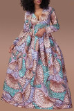 Rose Red Fashion Sweet Print Patchwork V Neck A Line Dresses