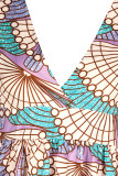 Rose Red Fashion Sweet Print Patchwork V Neck A Line Dresses