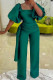 Green Casual Solid Patchwork Square Collar Straight Jumpsuits
