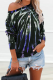 Blue Casual Print Patchwork One Shoulder Tops