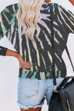 Red Casual Print Patchwork One Shoulder Tops