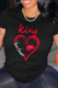 Black Fashion Casual Lips Printed Patchwork Letter O Neck T-Shirts
