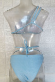 Blue Sexy Solid Patchwork Frenulum Swimwears