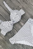 White Casual Dot Patchwork Swimwears