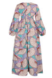 Rose Red Fashion Sweet Print Patchwork V Neck A Line Dresses