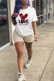 White Fashion Daily Print Patchwork Letter O Neck T-Shirts