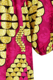 Rose Red Fashion Sweet Print Patchwork V Neck A Line Dresses