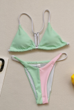 Blue Sexy Party Gradual Change Patchwork Draw String Swimwears